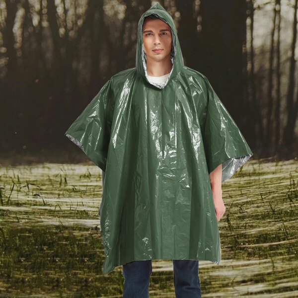 Poncho de Pluie d'Urgence, Couverture Thermique, Météo Verde, Survie en Plein Air – Image 3