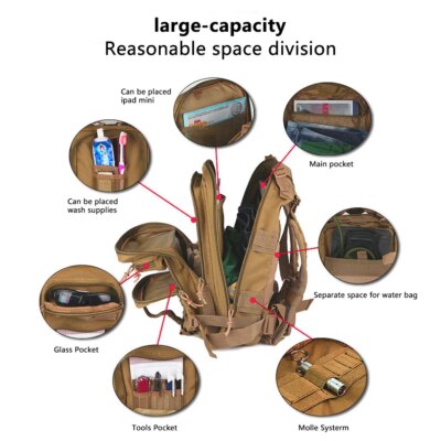 17046-c9d4e3.jpg Sac à dos militaire imperméable pour homme, sac à dos souple 3P
