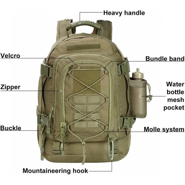 Grand sac à dos militaire extensible pour homme, sac à dos d'assaut Molle – Image 2