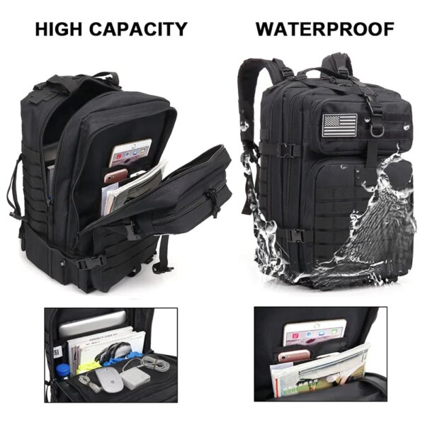 Sac à dos militaire étanche en nylon pour homme, sac à dos de randonnée et de camping, sacs de sports de plein air, sac de chasse, sac de trekking, 900D, 30L, 50L – Image 4