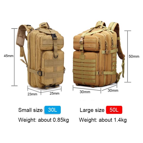 Sac à dos militaire étanche en nylon pour homme, sac à dos de randonnée et de camping, sacs de sports de plein air, sac de chasse, sac de trekking, 900D, 30L, 50L – Image 2