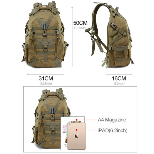 Sac à dos militaire réfléchissant 40l pour homme, accessoire de voyage tactique