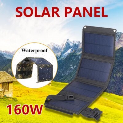 17977-5138aa.jpg Panneau Solaire Pliable, Chargeur de Batterie Portable, Port USB, Banque d'Alimentation Étanche Extérieure pour Téléphone, PC, Voiture, Bateau, Camping, 160W, 5V