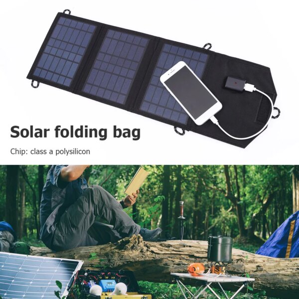 Panneau solaire pliable 30W, 5V/12V, USB, chargeur de batterie Portable pour téléphone Portable, batterie externe, lampe de Camping avec mousqueton – Image 2