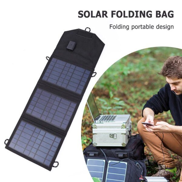 Panneau solaire pliable 30W, 5V/12V, USB, chargeur de batterie Portable pour téléphone Portable, batterie externe, lampe de Camping avec mousqueton – Image 3