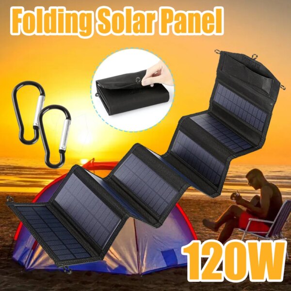 Panneaux solaires pliants portables pour smartphone, chargeur de batterie USB, tourisme de plein air, camping, randonnée, mis à niveau, 120W, 70W, 20W, 5V