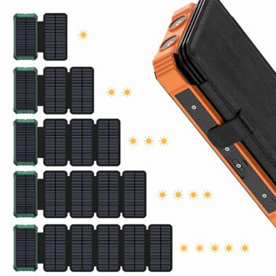Panneaux solaires portables avec chargeur de batterie, batterie externe pour téléphone, banque d'alimentation pour camping en plein air, USB, 20000mAh, 12V, 5V