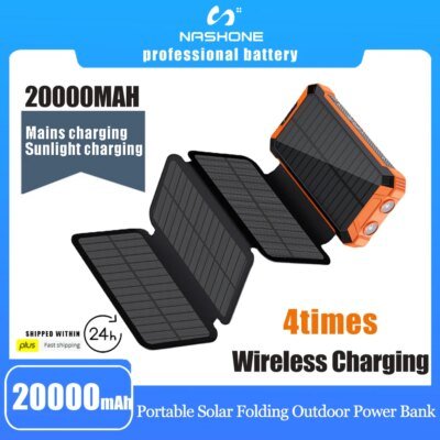 18169-c57bbd.jpg Panneaux solaires portables avec chargeur de batterie, batterie externe pour téléphone, banque d'alimentation pour camping en plein air, USB, 20000mAh, 12V, 5V