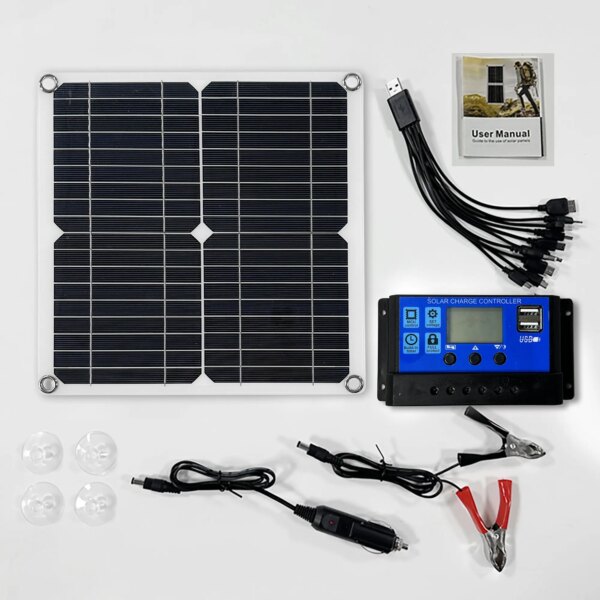 Panneau Solaire Flexible 500W, 12V, Chargeur de Batterie pour Touriste, USB avec Contrôleur 10A-60A, Cellules Solaires, Banque d'Alimentation pour Téléphone, Voiture, Yacht, Montres