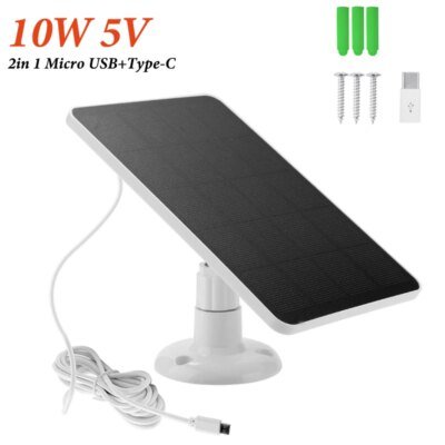 18265-d194bf.jpg Panneau solaire extérieur 10W 5V, chargeur de cellules solaires, micro USB + type-c, adaptateur 2 en 1 pour caméra de sécurité/petit système d'éclairage domestique