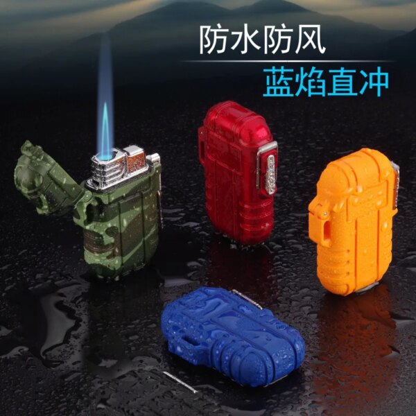Briquet d'extérieur gonflable et explosif, imperméable, coupe-vent, flamme bleue, droit dans la lanière de Camouflage, Portable – Image 4