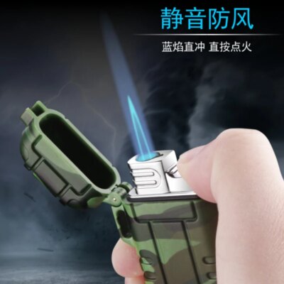 Briquet d'extérieur gonflable et explosif, imperméable, coupe-vent, flamme bleue, droit dans la lanière de Camouflage, Portable