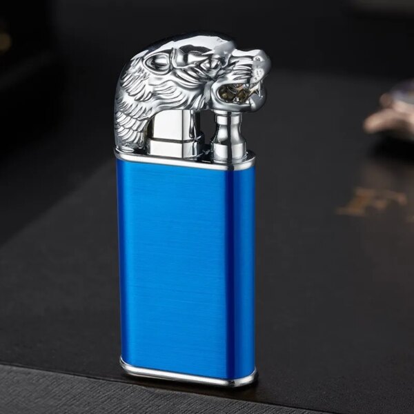 Briquet à gaz Shoous à tête d'animal de célébrité, coupe-vent, flamme bleue directe, interrupteur à feu ouvert, torche à turbine, cadeaux créatifs, nouveau filet – Image 5