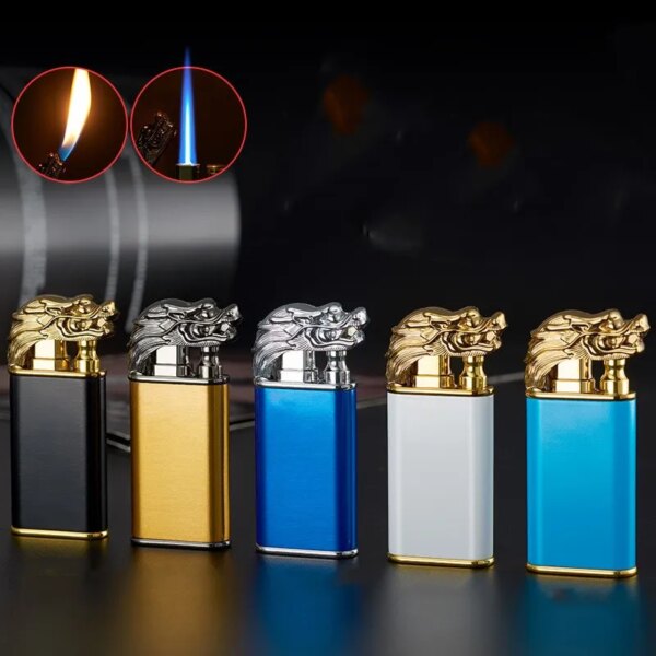 Briquet à gaz Shoous à tête d'animal de célébrité, coupe-vent, flamme bleue directe, interrupteur à feu ouvert, torche à turbine, cadeaux créatifs, nouveau filet – Image 3