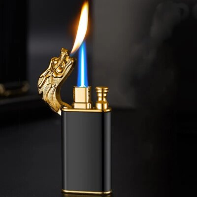 Briquet à gaz Shoous à tête d'animal de célébrité, coupe-vent, flamme bleue directe, interrupteur à feu ouvert, torche à turbine, cadeaux créatifs, nouveau filet