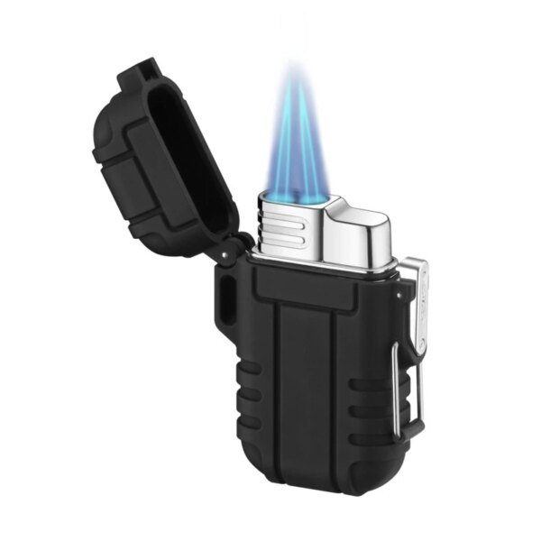 18393-b98144.jpg Briquet à gaz butane à flamme bleue foncée portable, lanière étanche pour pataugeoire de camping en plein air, accessoires pour fumeurs de cigares, gadgets, 2 feux