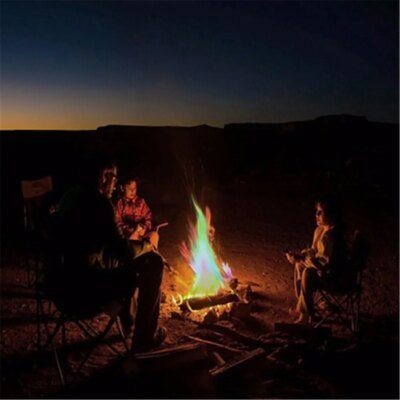 18789-c38979.jpg Poudre de flamme de feu de joie, cheminée magique mystérieuse, Vauxhall et pyrotechnie, tour de magie, camping en plein air, outil de survie de randonnée, document