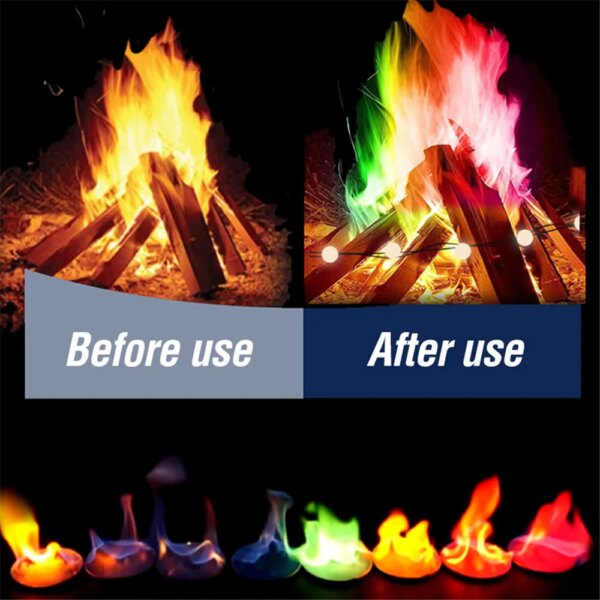 Sachets de poudre de flamme de feu de joie coloré magique, tour de pyrotechnie, camping en plein air, randonnée, outils de survie, flammes, 10g, 15g, 25g, 30g – Image 4