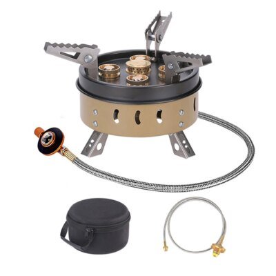 Fourneau à Cassette 11000W coupe-vent pliant, 5 têtes de pulvérisation, léger pour randonnée, survie pour pique-nique