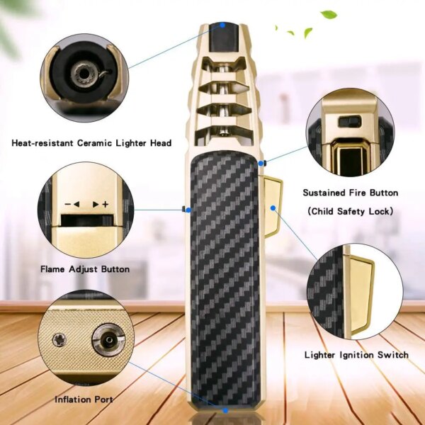 Torche à turbine coupe-vent en métal BON, grand odorpulvérisateur, flamme bleue, briquet à gaz butane, chaîne, soudage de bijoux, cuisine, extérieur