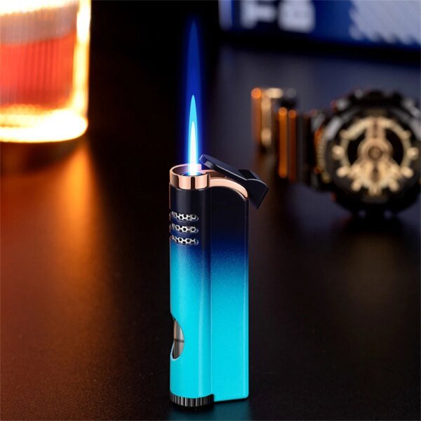 Briquet à gaz torche coupe-vent, tube injuste, tuyau turbo feu bleu droit, butane, briquet à flamme Jet, cadeau créatif pour fumeur, tous les jours