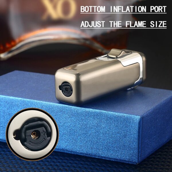 Briquet à gaz en métal coupe-vent, Briquet à Butane quatre flammes bleues, Briquet de luxe réglable – Image 4