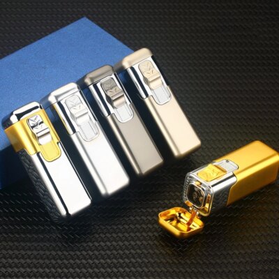 Briquet à gaz en métal coupe-vent, Briquet à Butane quatre flammes bleues, Briquet de luxe réglable