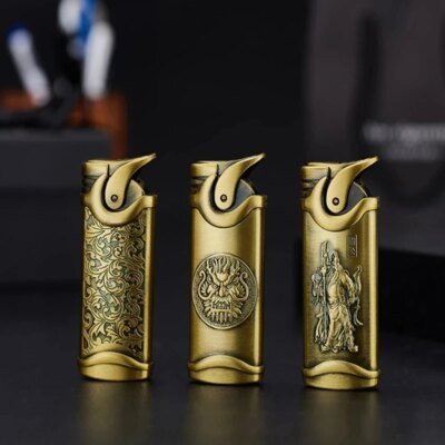 19108-65201a.jpg Briquet coupe-vent gonflable à turbine en métal populaire, grande puissance de feu à flamme rouge, briquet à gaz butane, cadeau haut de gamme pour hommes