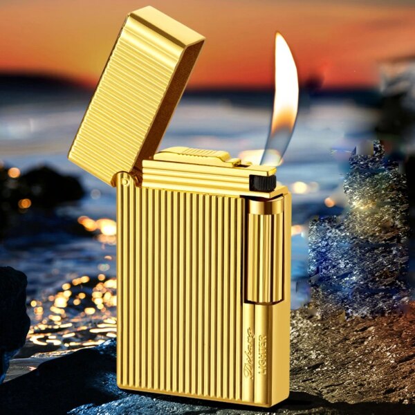 Briquet carré à rayures en métal, briquet à gaz butane, roue créative, feu ouvert, bruyant, insolite, Laguna