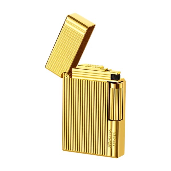 Briquet carré à rayures en métal, briquet à gaz butane, roue créative, feu ouvert, bruyant, insolite, Laguna – Image 4