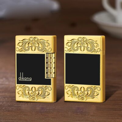 19197-4b7343.jpg Briquet carré à rayures en métal, briquet à gaz butane, roue créative, feu ouvert, bruyant, insolite, Laguna