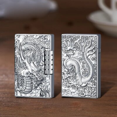 19207-493d2b.jpg Briquet carré à rayures en métal, briquet à gaz butane, roue créative, feu ouvert, bruyant, insolite, Laguna