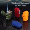 Briquet à jet de flamme bleue portable étanche avec lanière, allume-cigare turbo au butane, gadgets de pataugeoire de camping pour hommes, extérieur