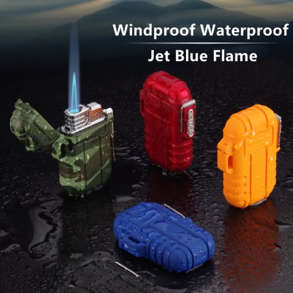Briquet à jet de flamme bleue portable étanche avec lanière, allume-cigare turbo au butane, gadgets de pataugeoire de camping pour hommes, extérieur – Image 4