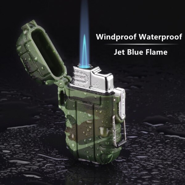 Briquet à jet de flamme bleue portable étanche avec lanière, allume-cigare turbo au butane, gadgets de pataugeoire de camping pour hommes, extérieur – Image 3