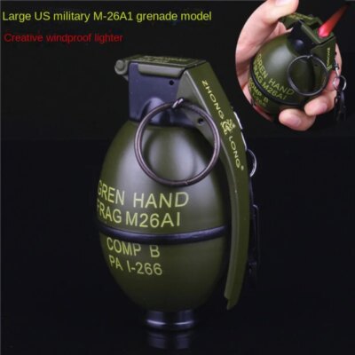 Grand briquet à grenade en métal, créatif, modèle militaire, gonflable, mignon, coupe-vent, cadeau