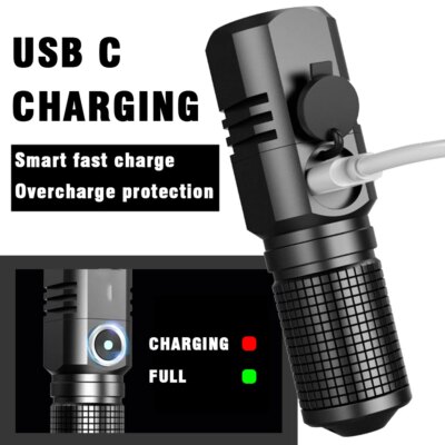19364-15e799.jpg Mini Lampe de Poche Portable à 4 Cœurs P50 LED, Torche Rechargeable par USB, 3 Modes d'Éclairage Utilisés, Batterie 18650, Briquet Fox Militaire