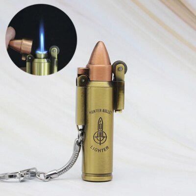 Briquet à gaz butane gonflable à balle créative, coupe-vent, droit, militaire, vent, bronze, flamme, Laguna