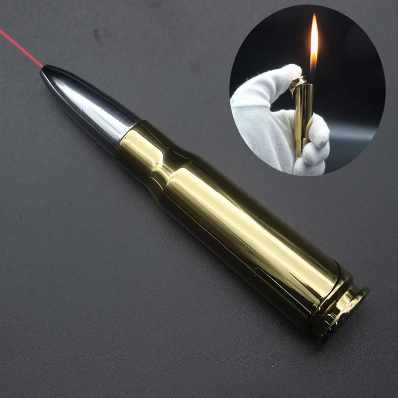 Briquet à Balle en Métal avec Lumière Laser, Gaz Butane, Flamme Coupe-Vent, Laguna, Gadget de Nouveauté, Addictif Militaire