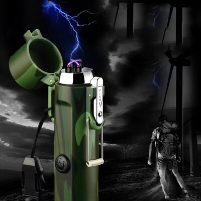 Briquet Plasma de Survie USB avec Boussole, Lampe de Poche Étanche et Coupe-Vent, pour Camping en Plein Air, Nouveauté 2023