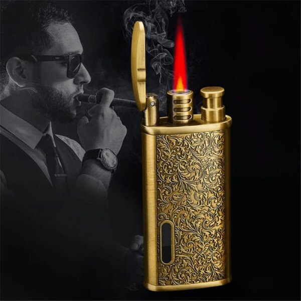 Briquet Turbo Jet en métal caralisé, torche butane compacte, Laguna, gaz kérosène, coupe-vent, or 1300 C, cadeau pour fumeur – Image 5