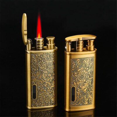 Briquet Turbo Jet en métal caralisé, torche butane compacte, Laguna, gaz kérosène, coupe-vent, or 1300 C, cadeau pour fumeur