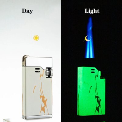 19588-2561b4.jpg BON Chain-Briquet à gaz butane en métal coupe-vent pour homme, 2 torches, flamme bleue, turbo, jet haute pression, subventionnement, allume-cigare, cadeau extérieur