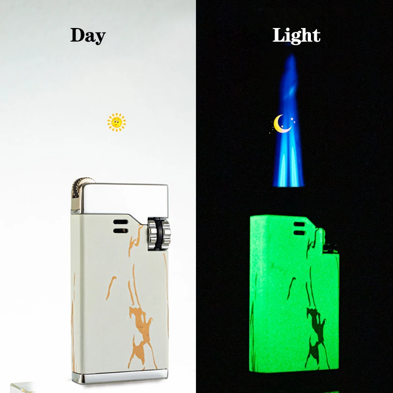 BON Chain-Briquet à gaz butane en métal coupe-vent pour homme, 2 torches, flamme bleue, turbo, jet haute pression, subventionnement, allume-cigare, cadeau extérieur – Image 4