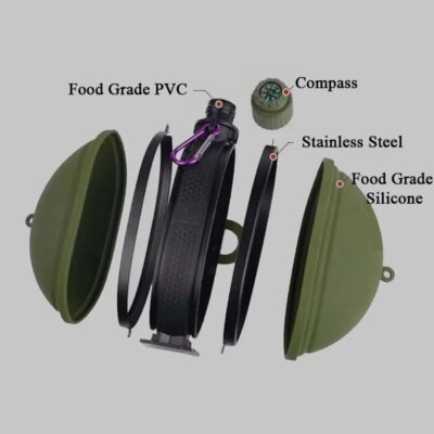 Bouteille d'Eau Militaire Pliable en Silicone, Bouilloire, Cantine avec Boussole, pour Voyage, Randonnée, Camping