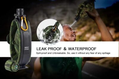 19827-5e64b8.jpg Bouteille d'Eau Militaire Pliable en Silicone de Qualité Alimentaire FDA, Bouilloire de Cantine avec Boussole, Bouchon pour Randonnée et Camping, 580ml