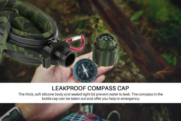Bouteille d'Eau Militaire Pliable en Silicone de Qualité Alimentaire FDA, Bouilloire de Cantine avec Boussole, Bouchon pour Randonnée et Camping, 580ml – Image 3