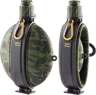 19827-bec9de.jpg Bouteille d'Eau Militaire Pliable en Silicone de Qualité Alimentaire FDA, Bouilloire de Cantine avec Boussole, Bouchon pour Randonnée et Camping, 580ml