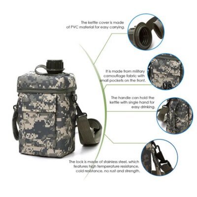 19845-15566e.jpg Bouilloire Thermique Portable en PVC pour Cantine, Bouteille d'Eau de Grande Capacité, Usage Militaire, Voyage en Plein Air, dehors, Camping, Randonnée, 2L