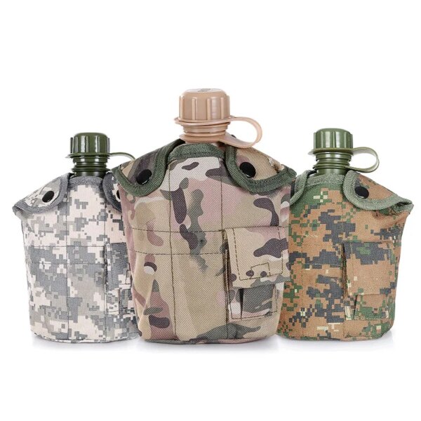 Bouteille de cantine militaire, 1l, pour l'extérieur, Camping, randonnée, sac à dos, bouteille d'eau de survie, bouilloire avec couvercle